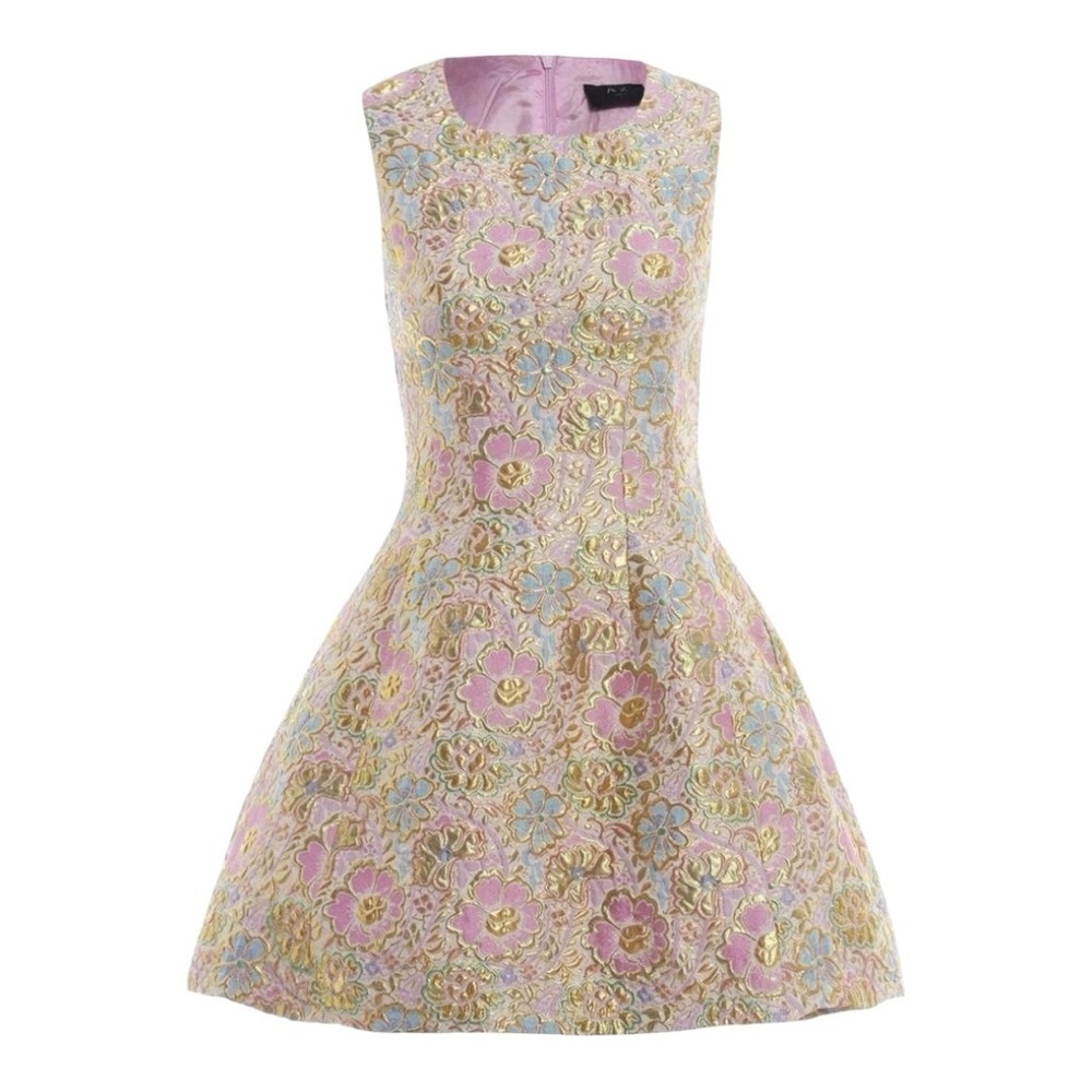 AX PARIS‎ Metallic Skater Floral Sleeveless Mini Dress Size 8 6 4 Summer Wedding - Picture 3 of 8
